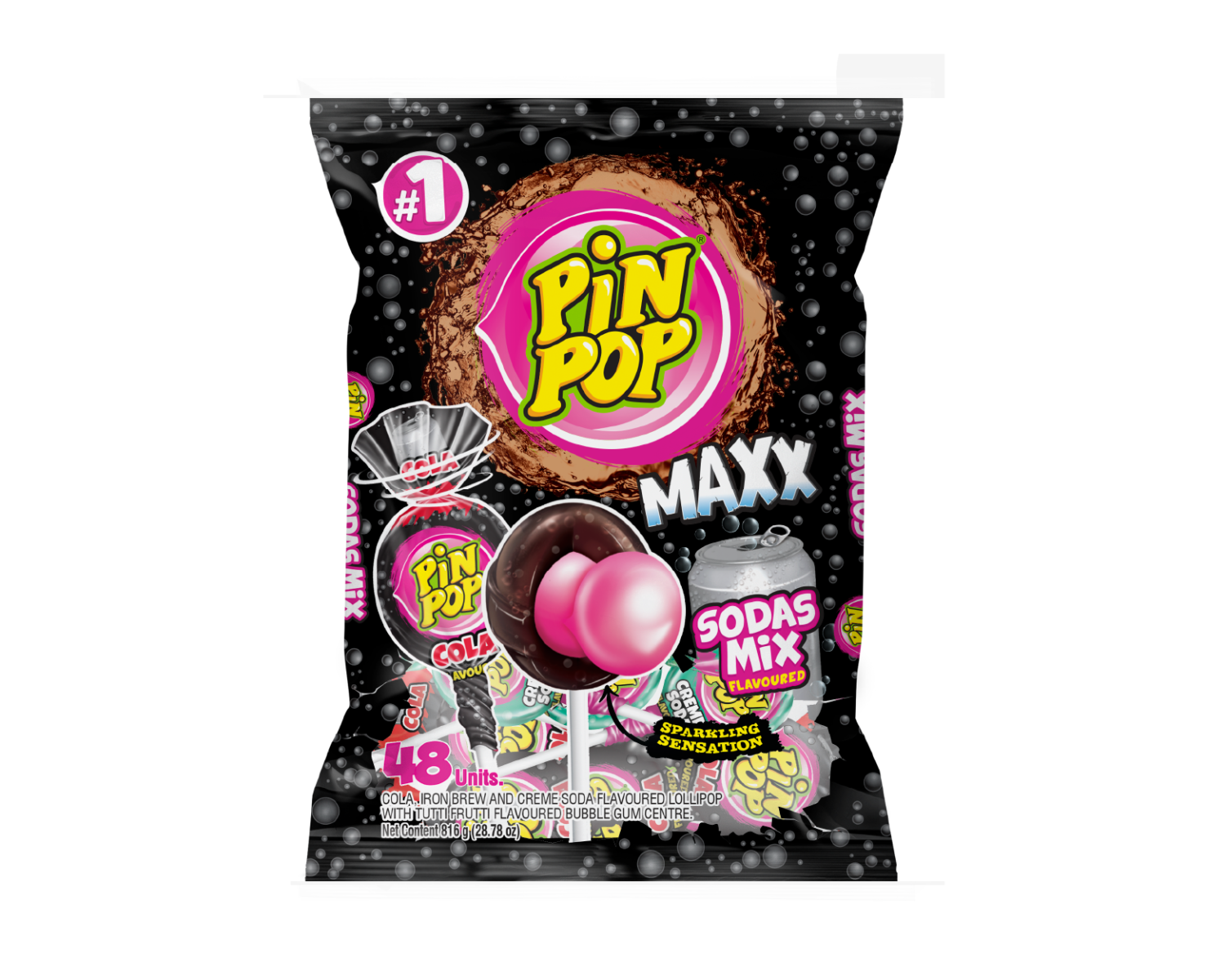 PinPop MAXX Sodas Mix Lollipops