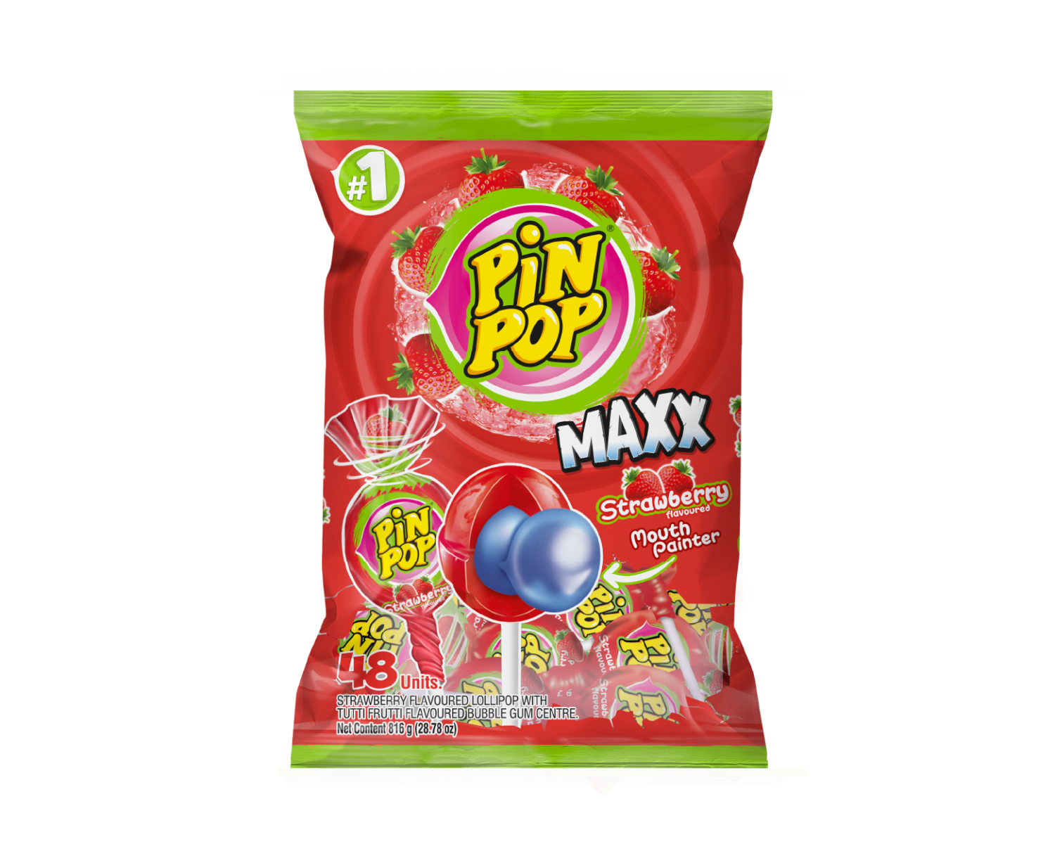 PinPop MAXX Strawberry Mouth Painter Lollipops
