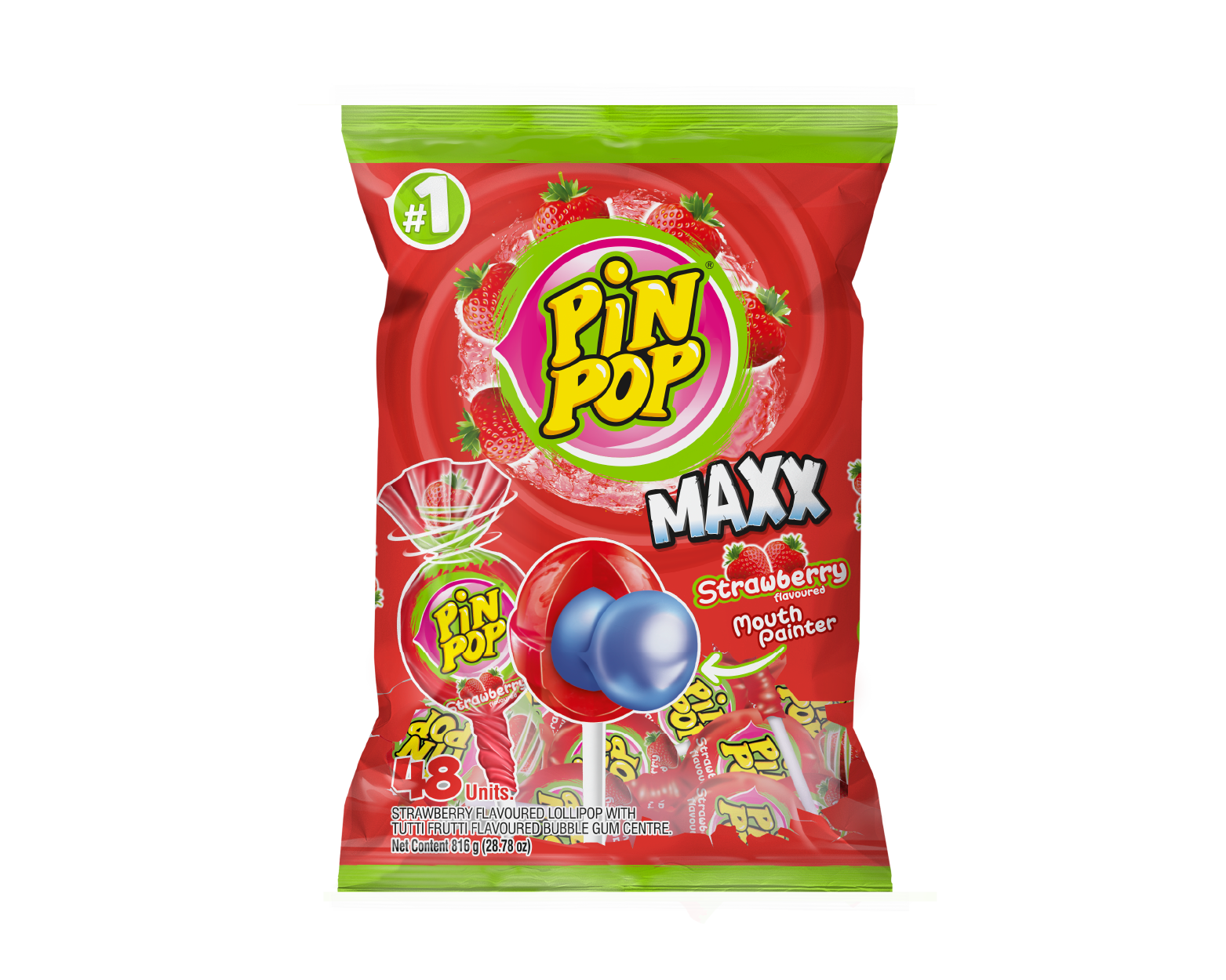 PinPop MAXX Strawberry Mouth Painter Lollipops