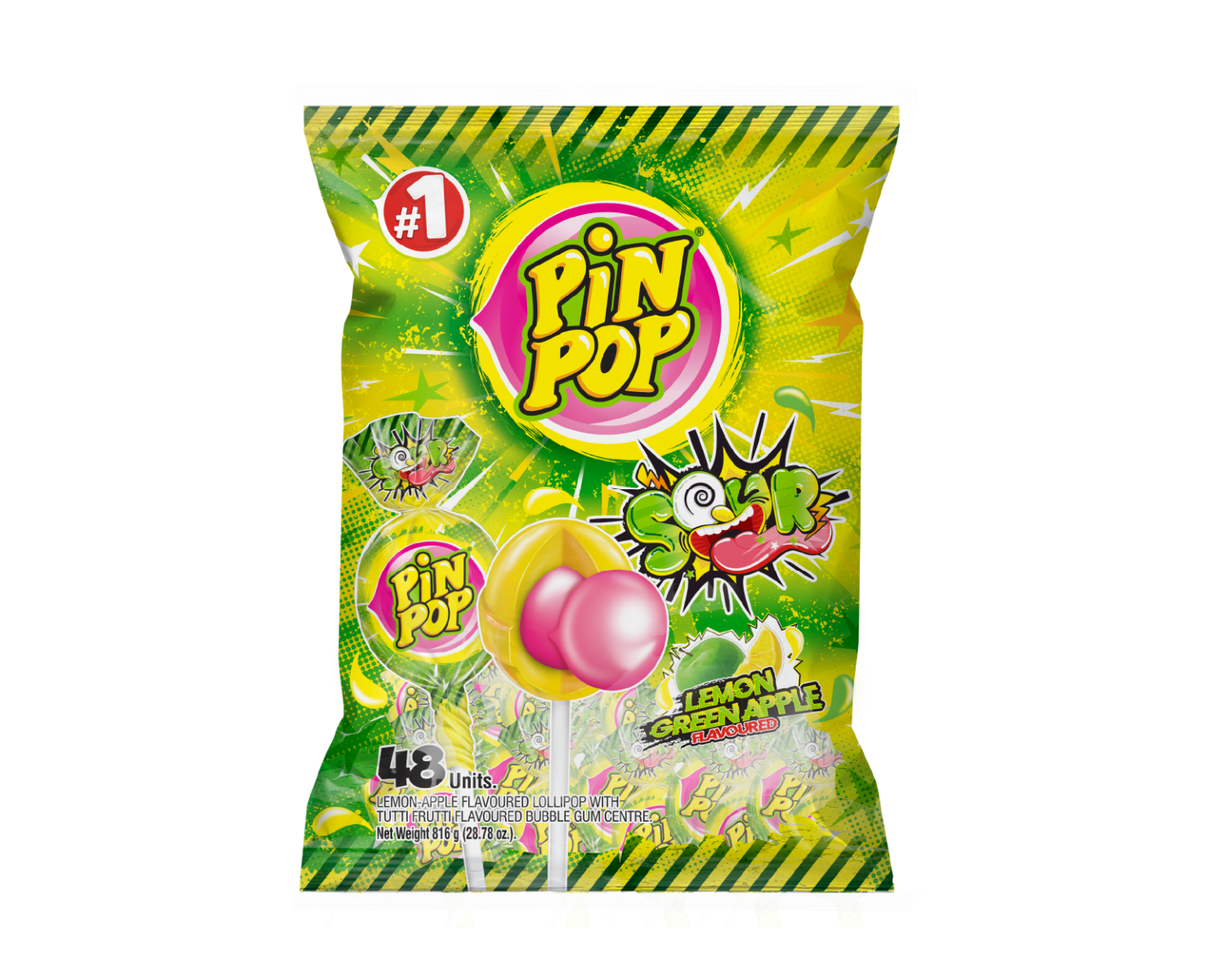 PinPop Sour Lemon Green Apple Lollipops